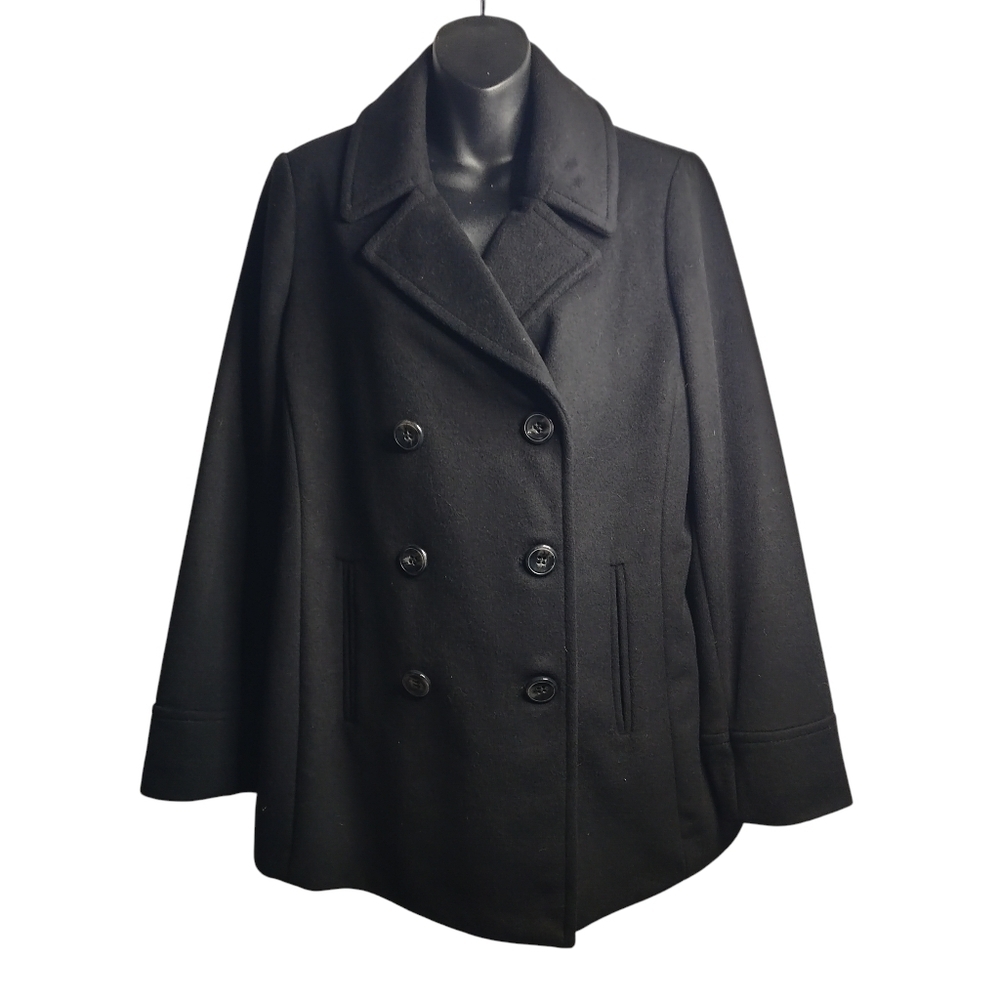 St. John's Bay Women's Black Wool Pea Coat Double Breasted Size L